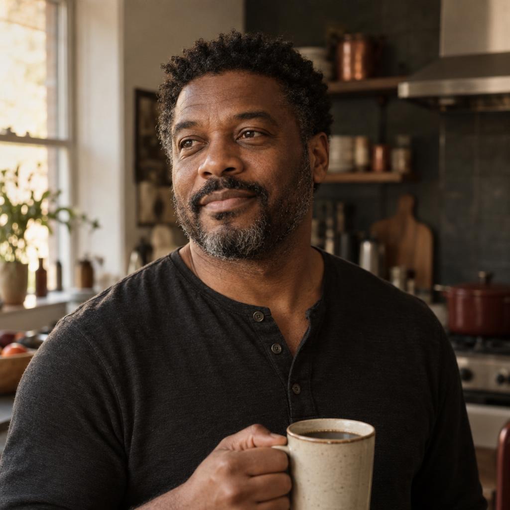Marcus, 45, in his kitchen