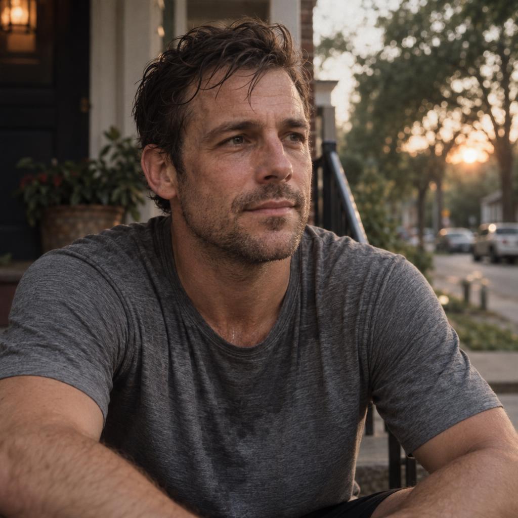 David, 38, on his porch after a run