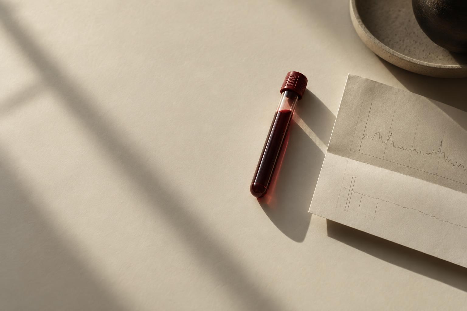 Blood vial and lab report on paper
