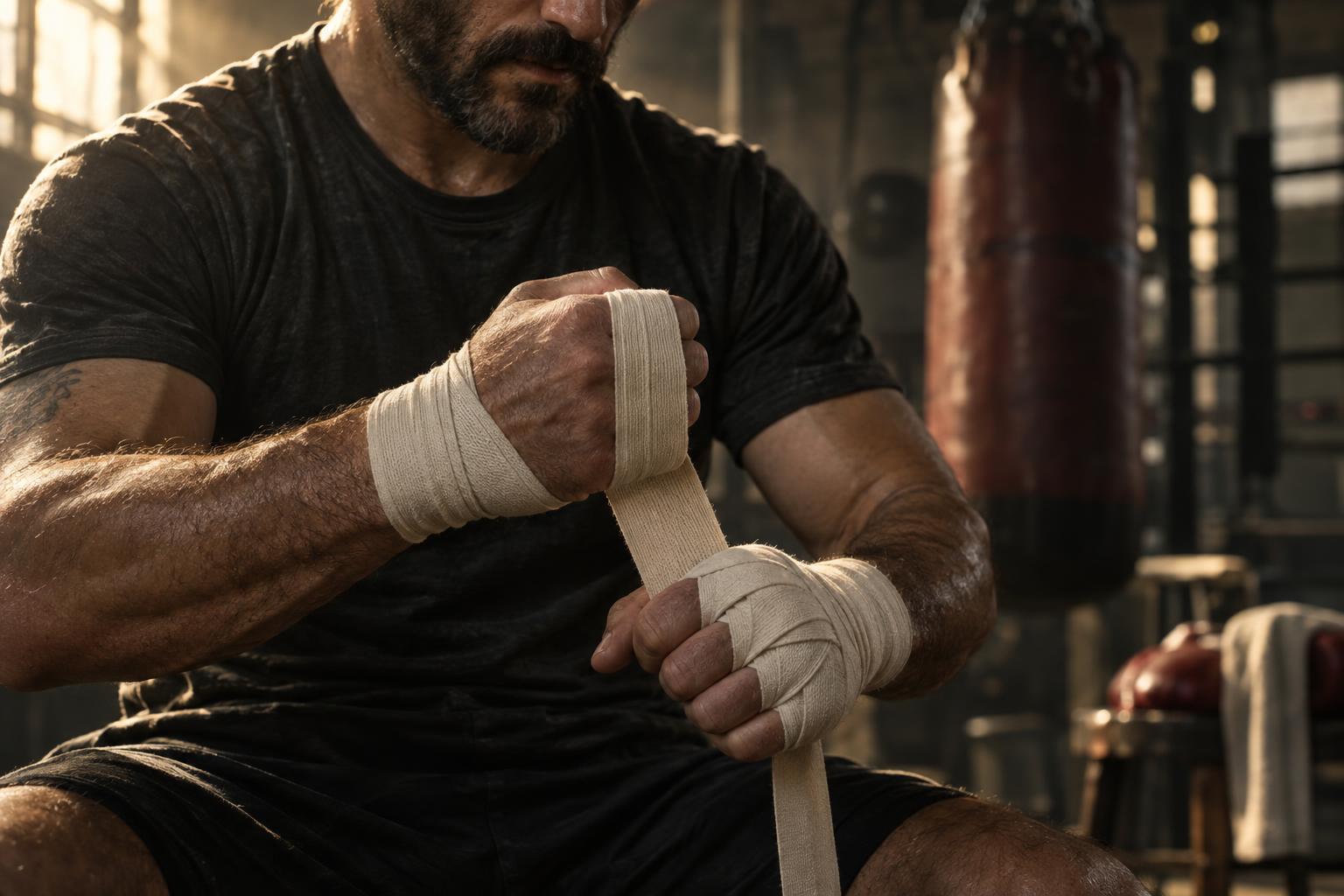 A man wrapping his hands before training